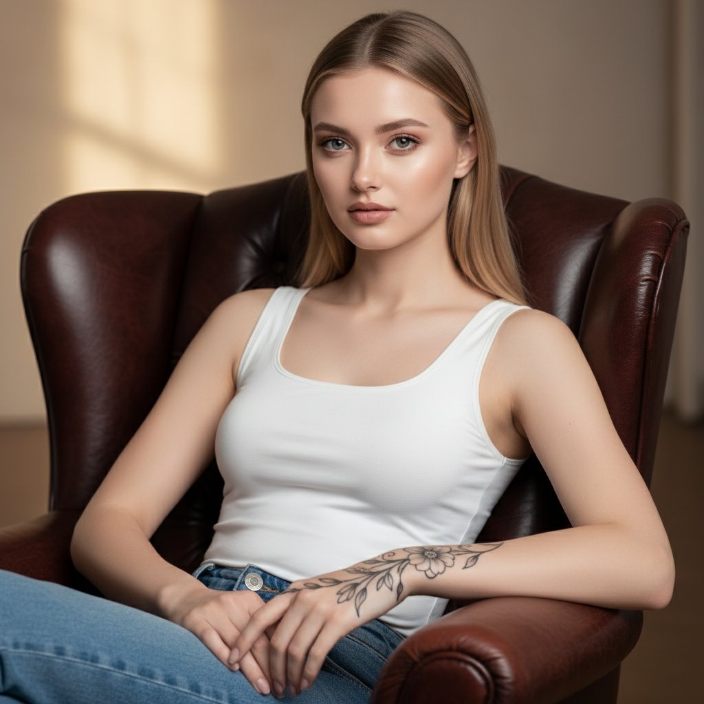 Девушка в белом топе и джинсах
