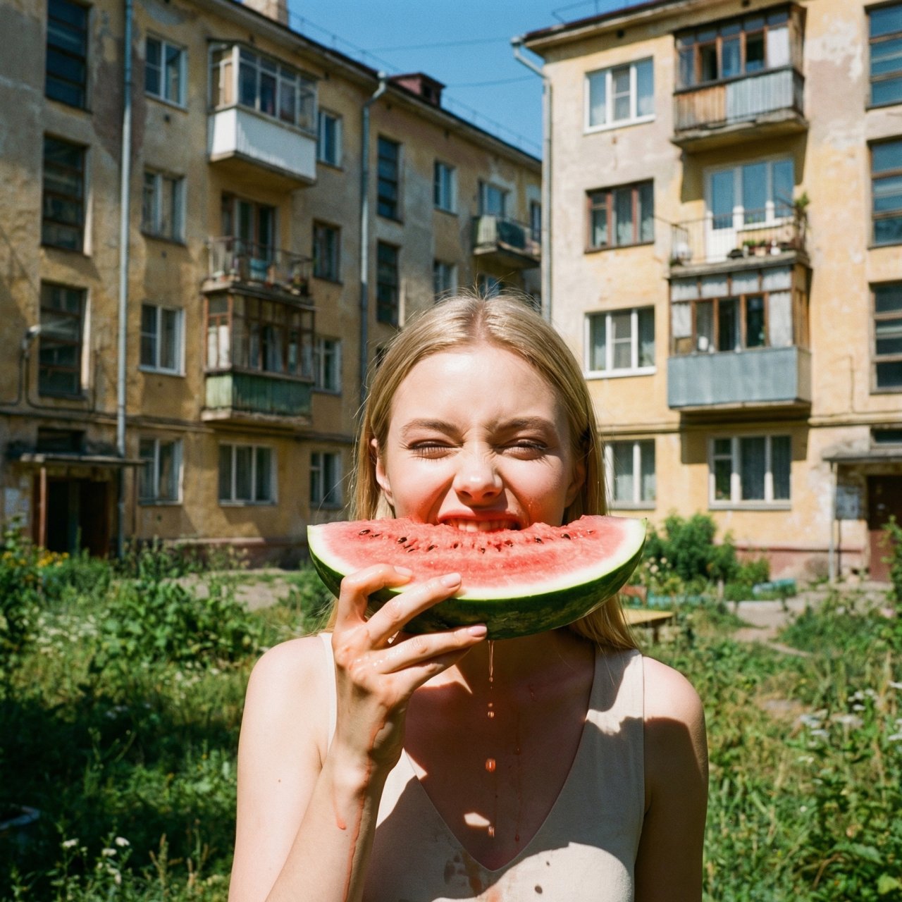 Лето во дворе с арбузом