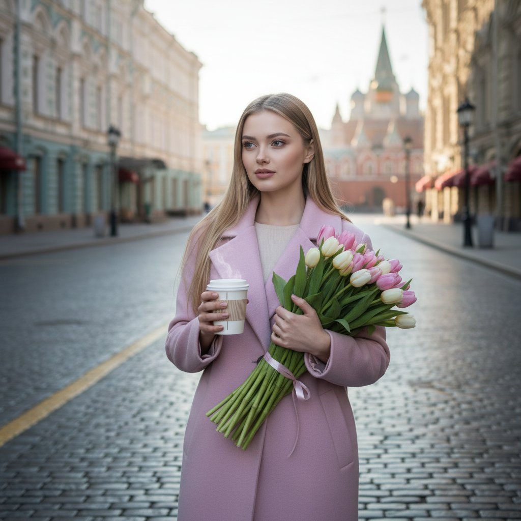 Утро в Москве с кофе и тюльпанами