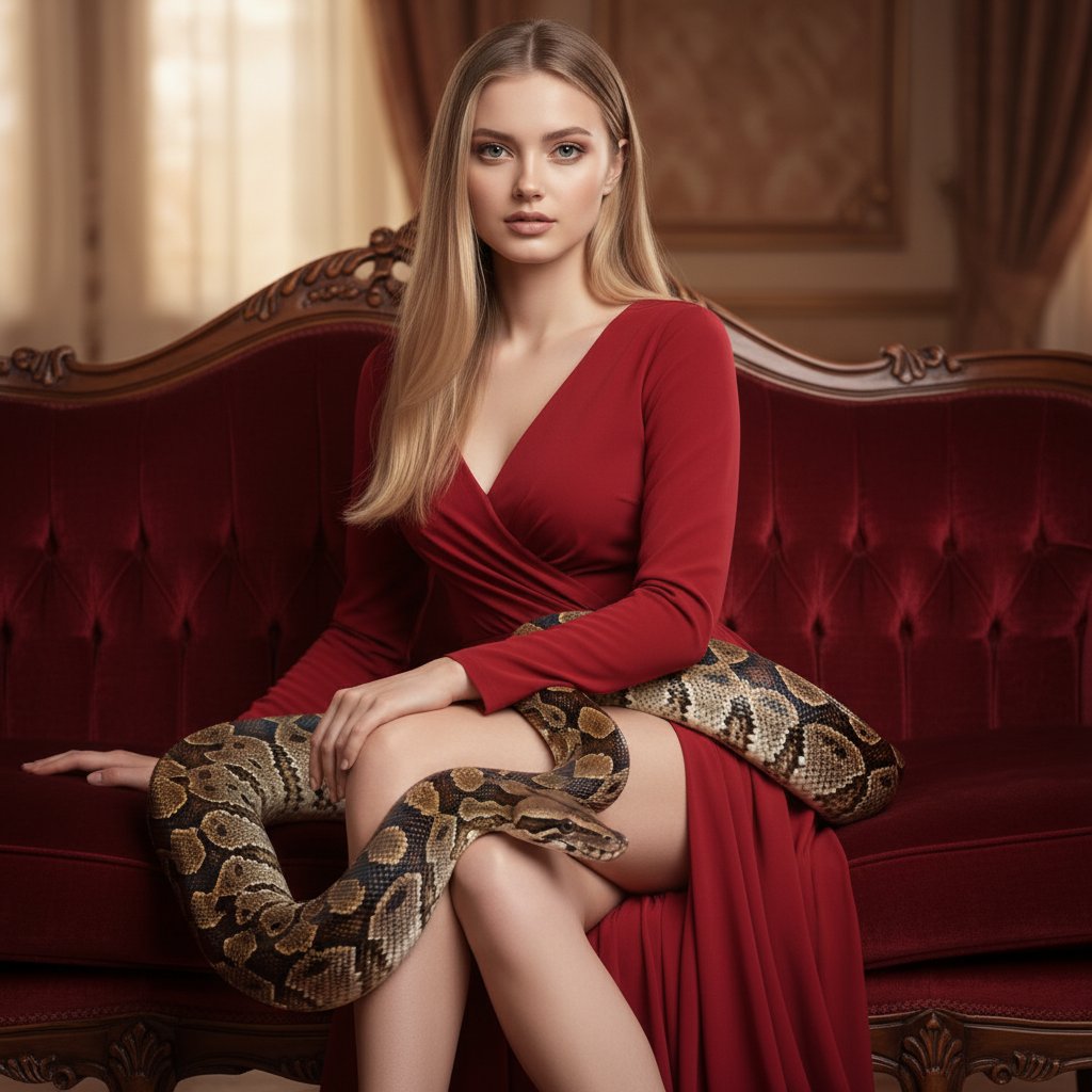 Девушка с питоном в красном