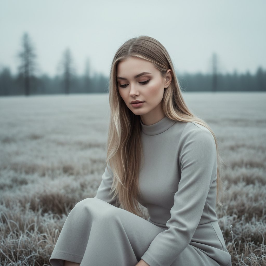 Женщина в поле в платье