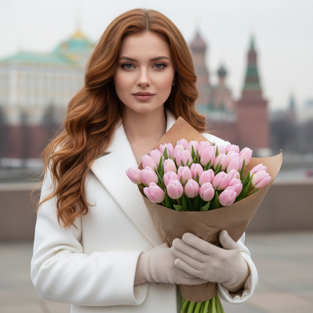 Весенняя Москва с тюльпанами