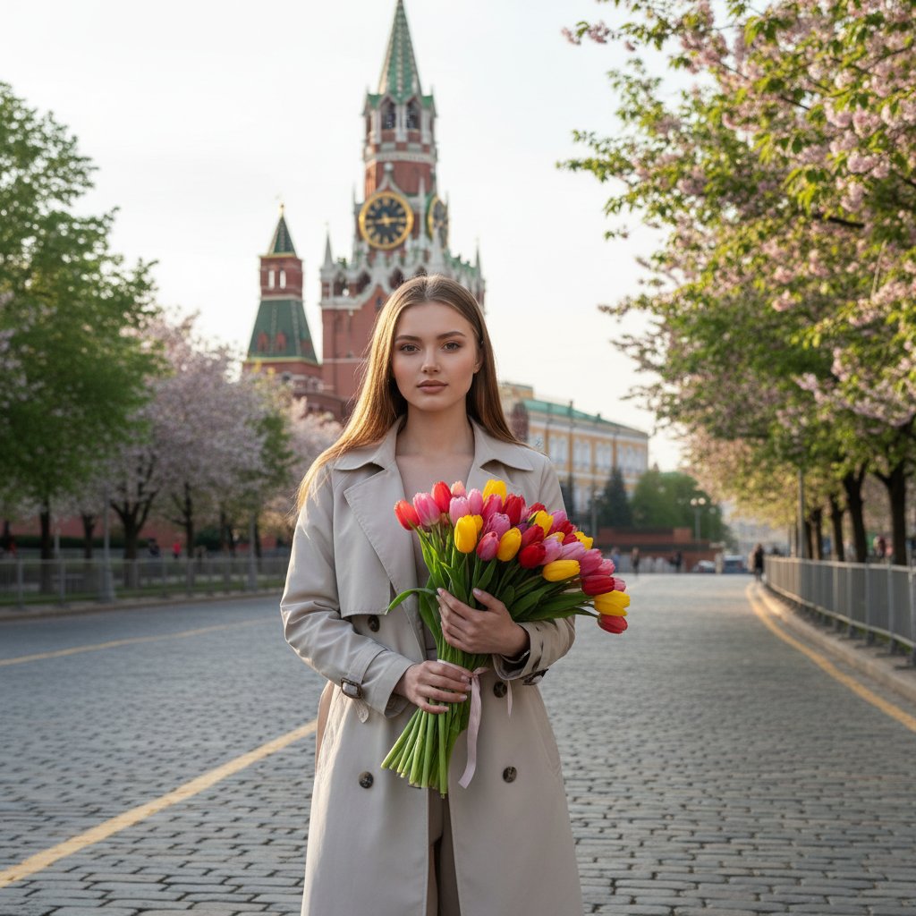 Весенняя Москва с тюльпанами