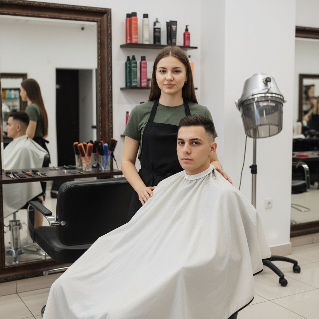 Стилист и клиент у зеркала