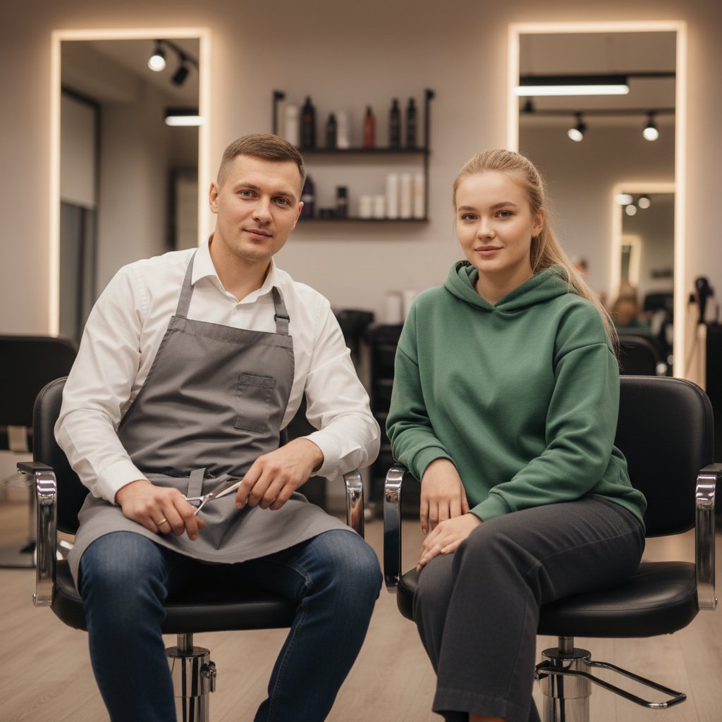 Стилист и клиент в кресле