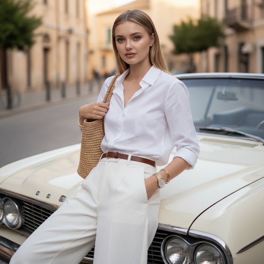Элегантная дама у ретро-авто