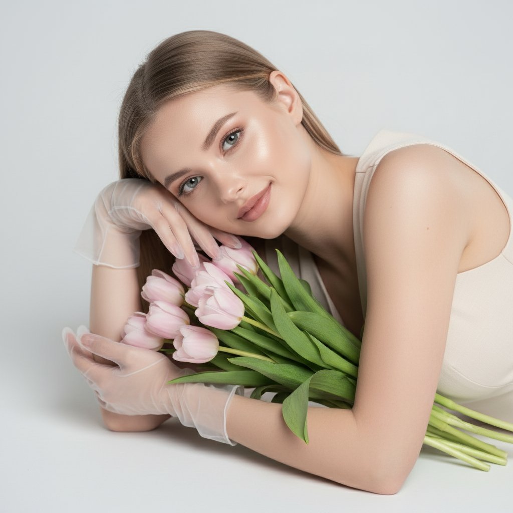 Женщина с розовыми тюльпанами