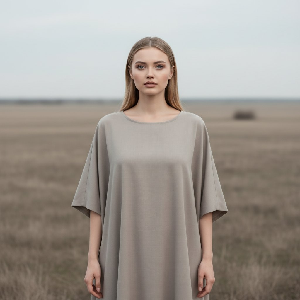 Женщина в поле в платье