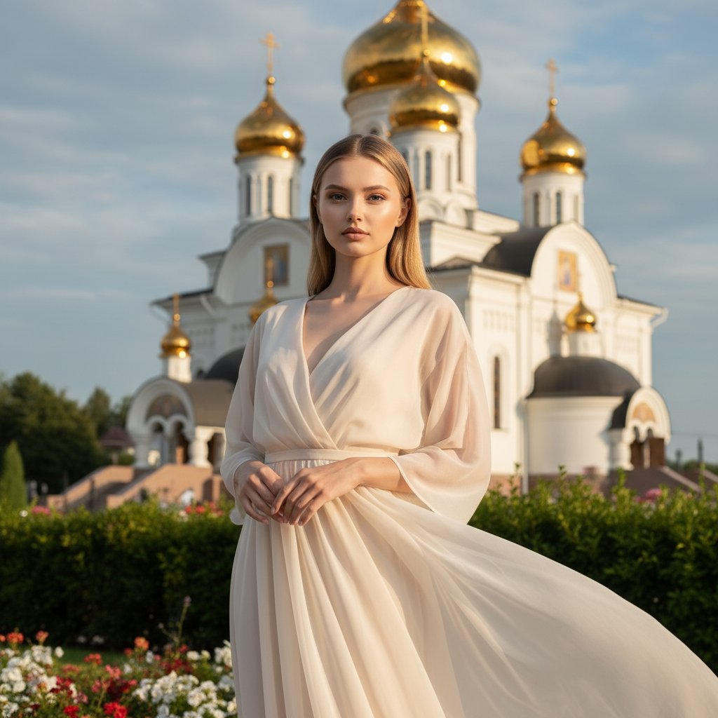 Женщина у часовни в Новосибирске