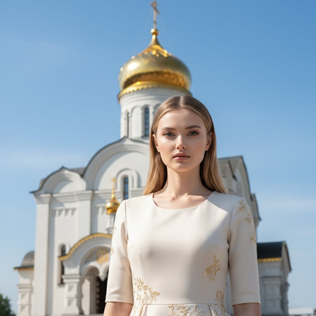 Женщина у часовни в Новосибирске