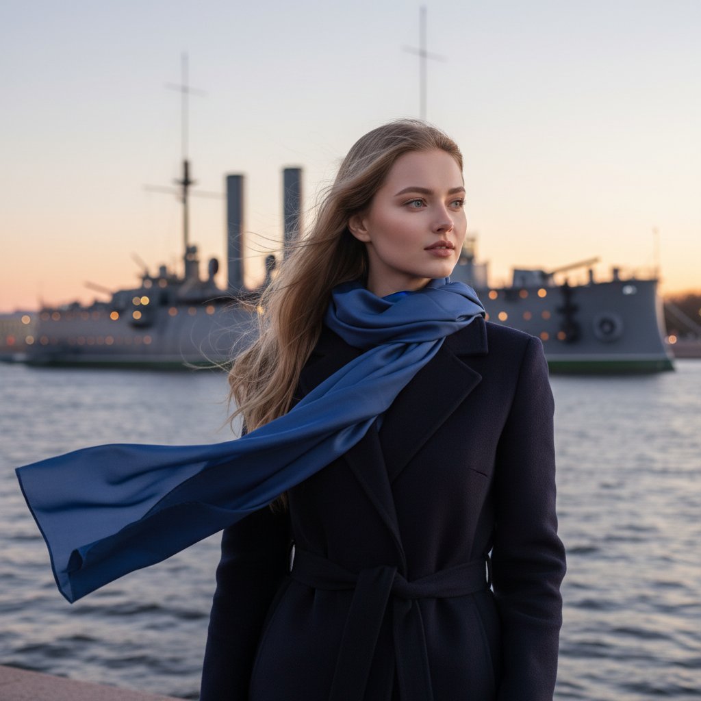 Женщина у Авроры в Петербурге