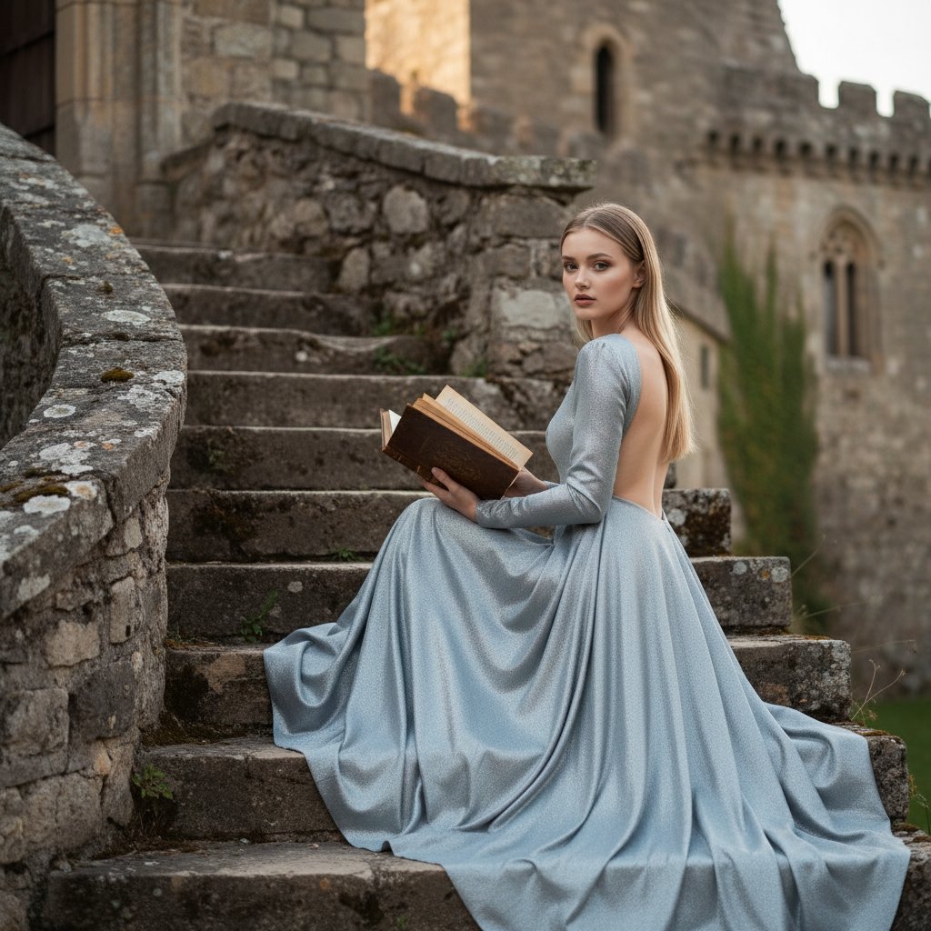 Девушка в замке с книгой