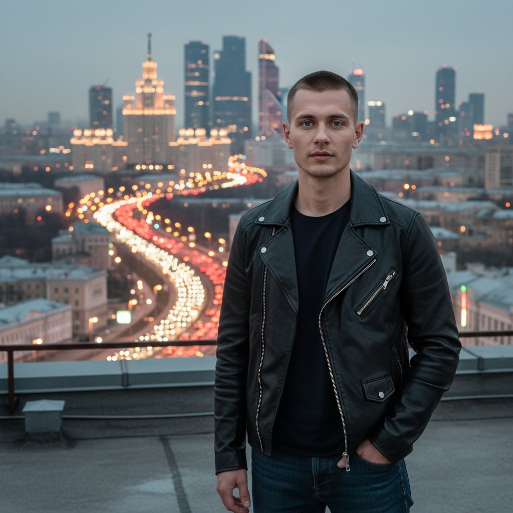 Мужчина на крыше Москвы