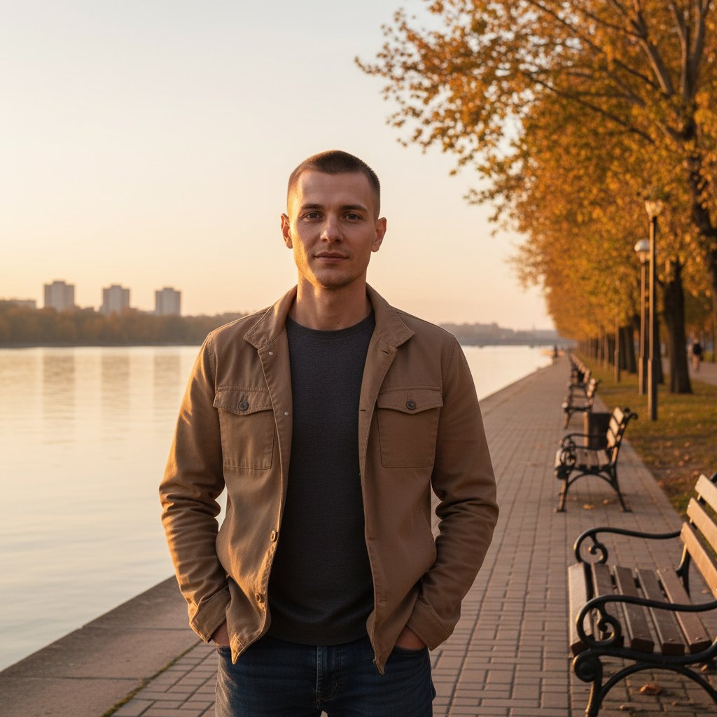 Мужчина на вечерней набережной