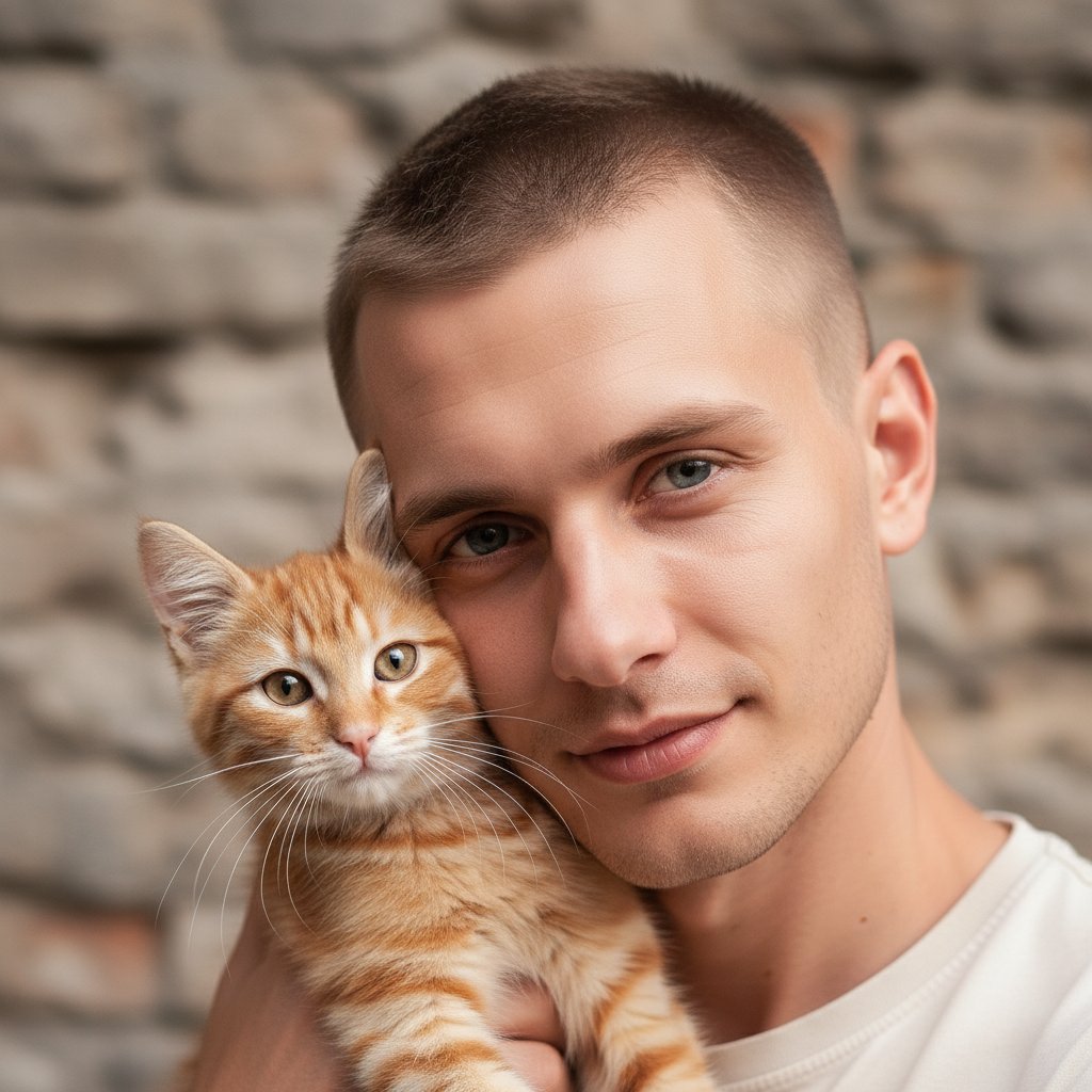 Мужчина и рыжий кот