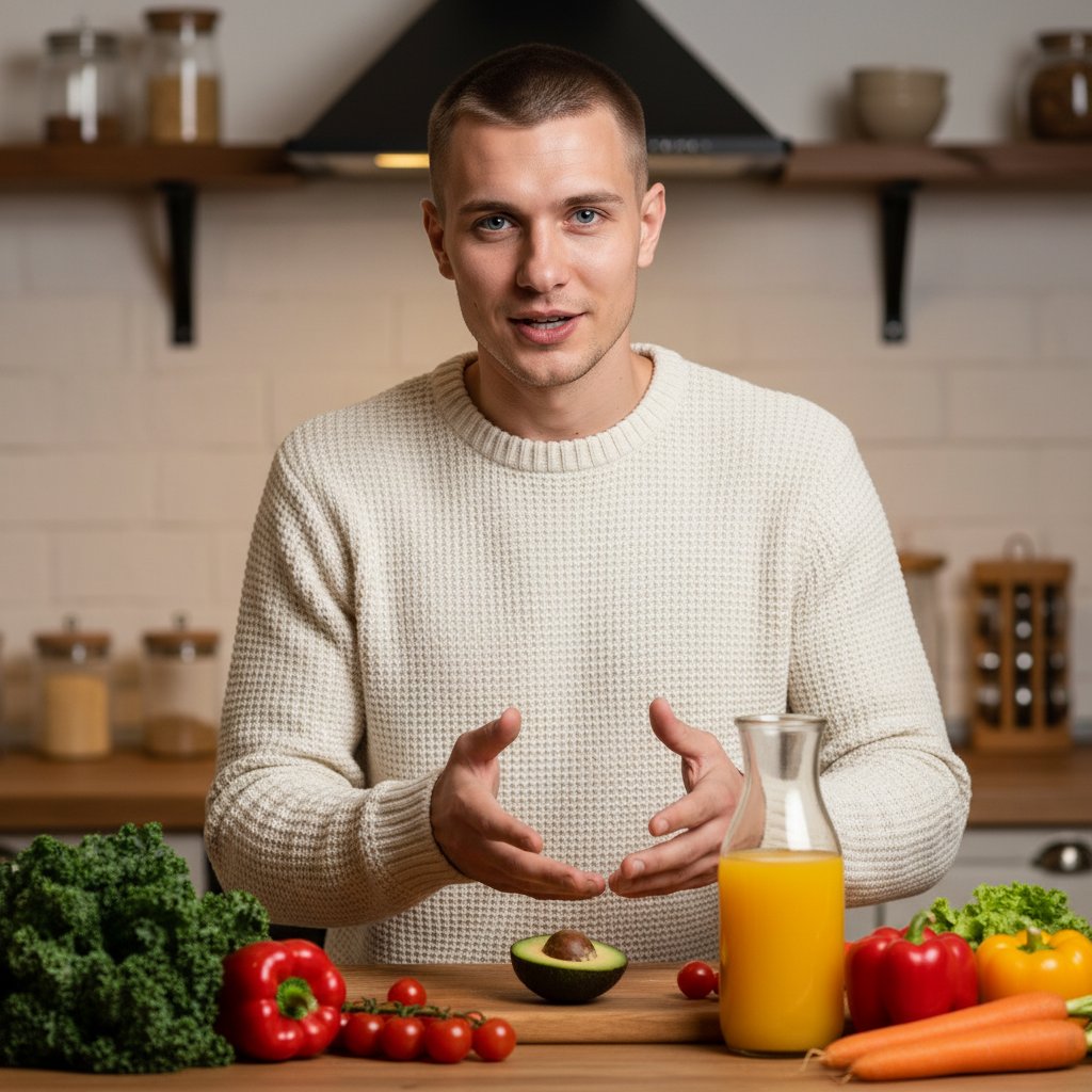 Нутрициолог на кухне с едой