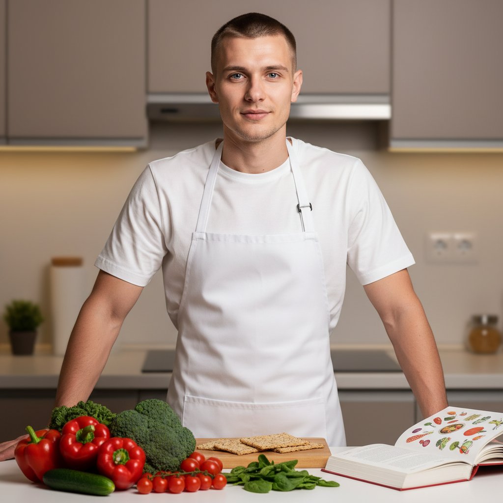 Нутрициолог на кухне с продуктами