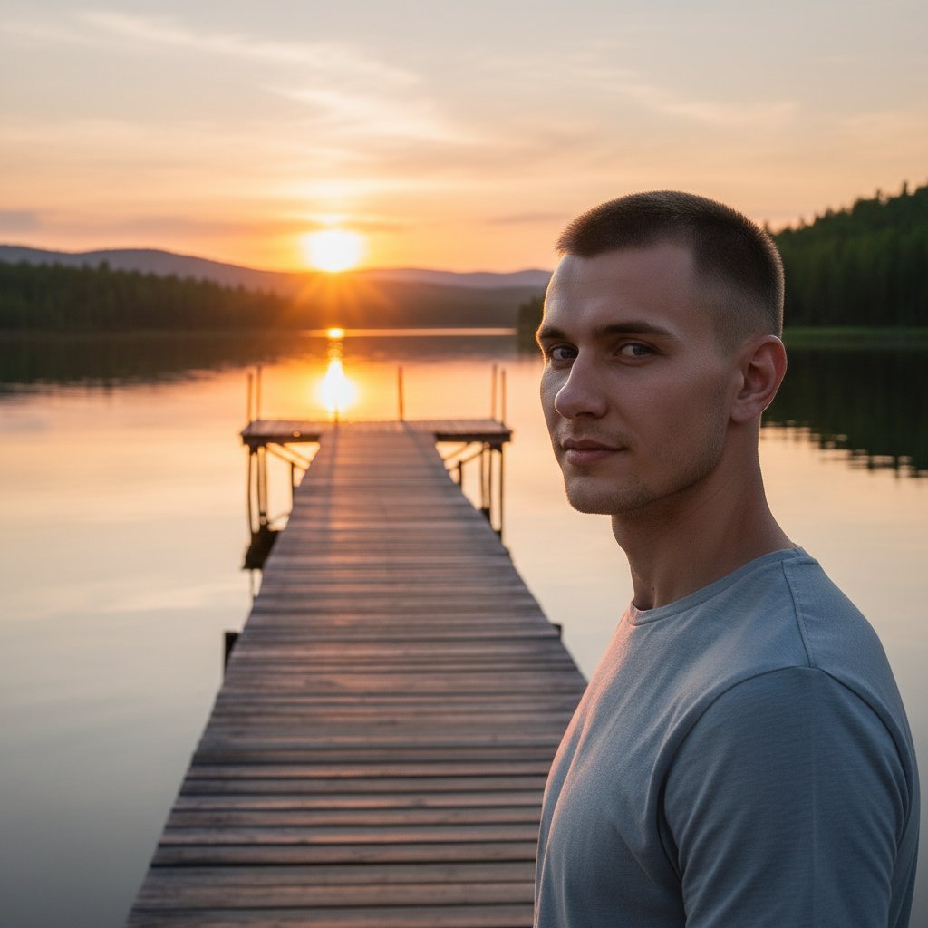 Мужчина на пирсе Байкала