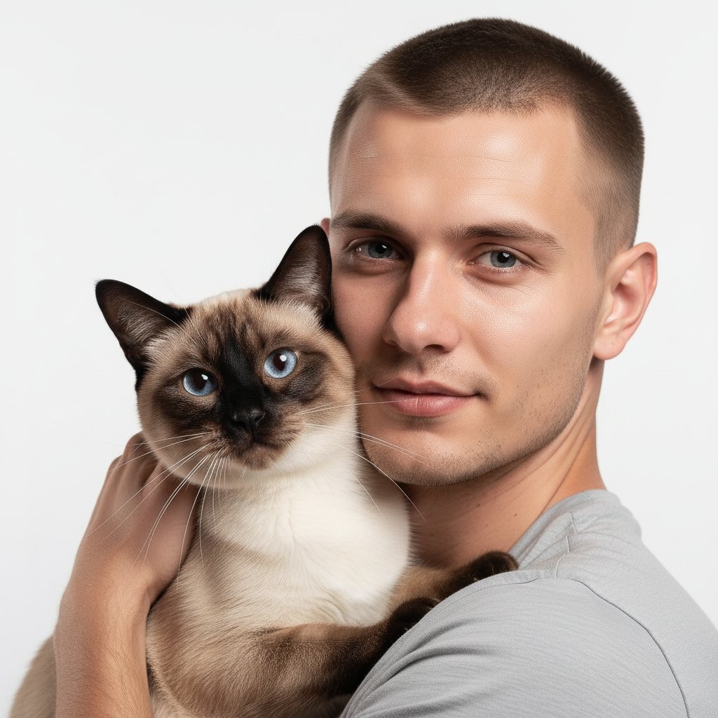 Мужчина с сиамским котом