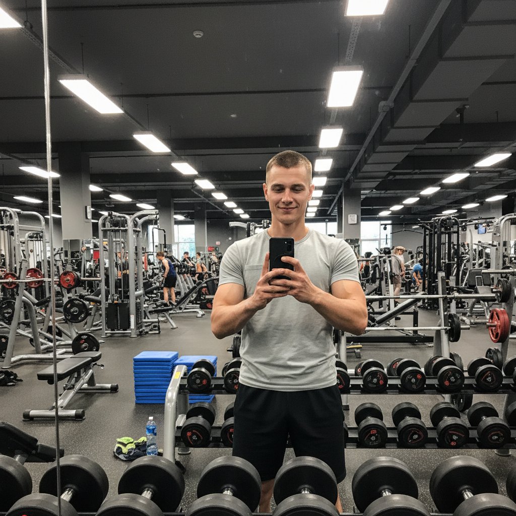 Селфи в зеркале спортзала