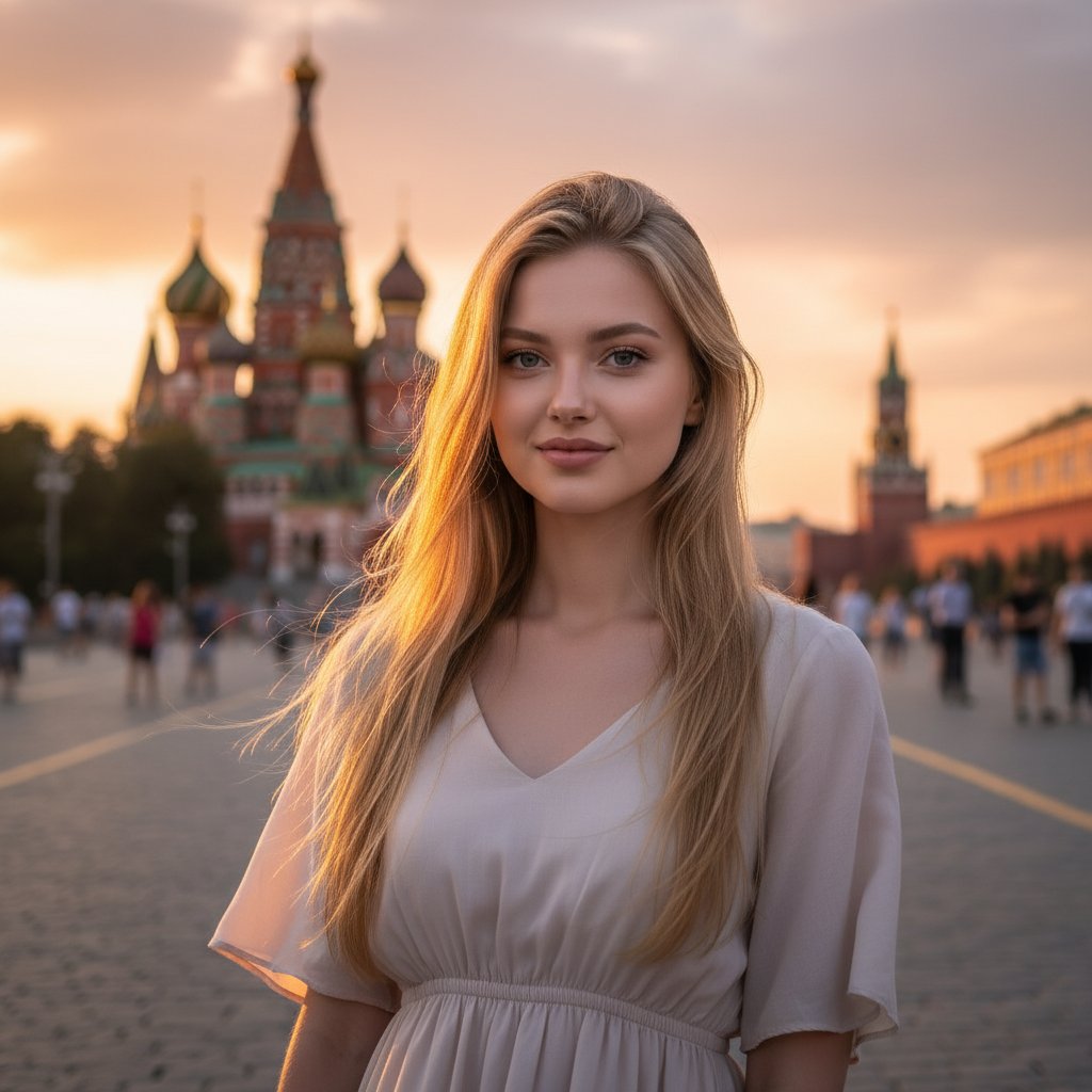 Девушка у Кремля вечером