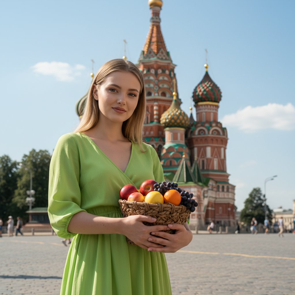 Девушка с фруктами на Красной площади