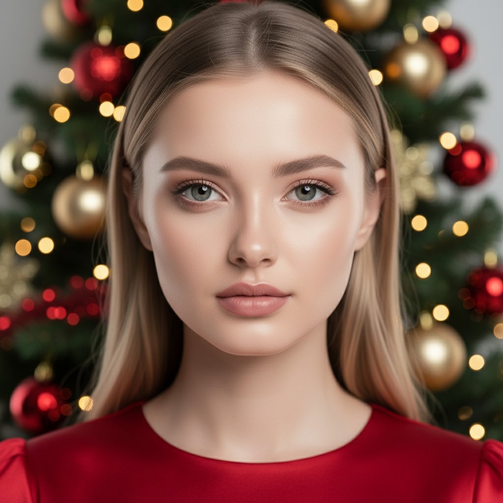 Женщина в красном у елки
