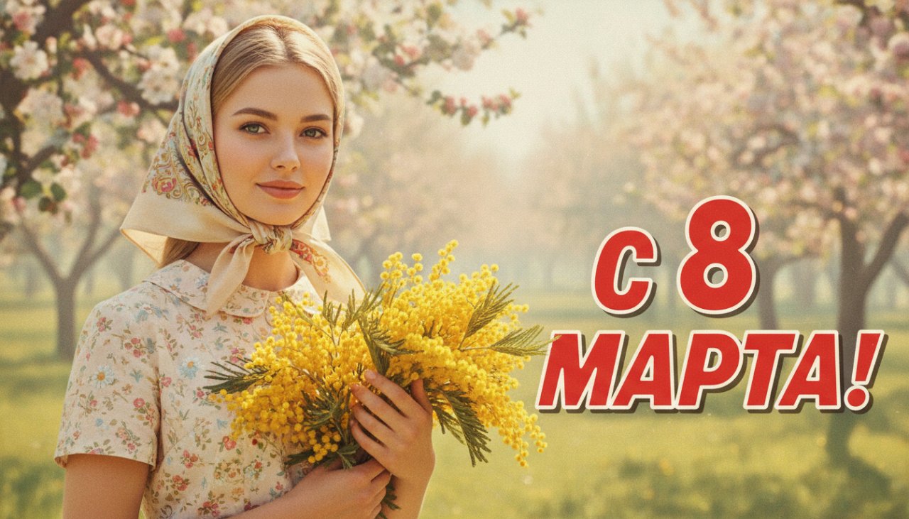 «С 8 МАРТА!» открытка по фото СССР