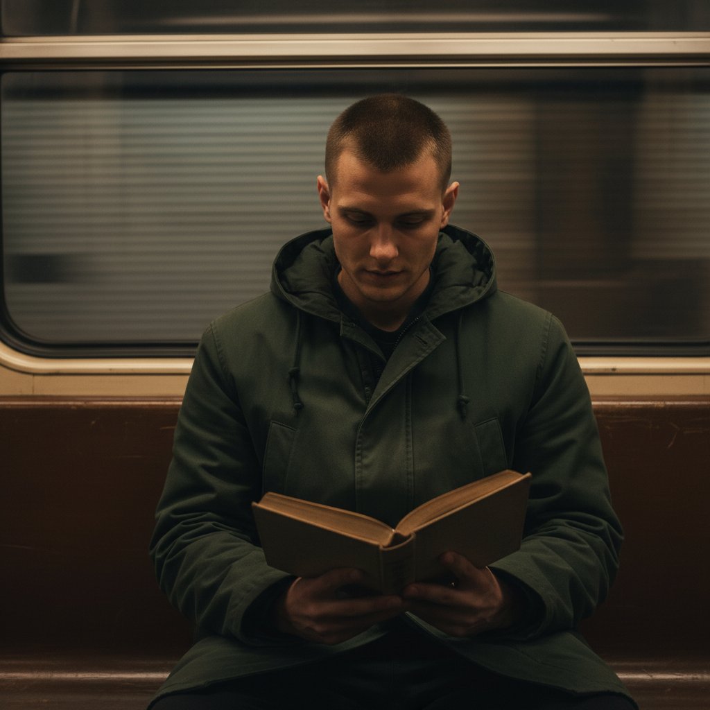 Пассажир с книгой в метро