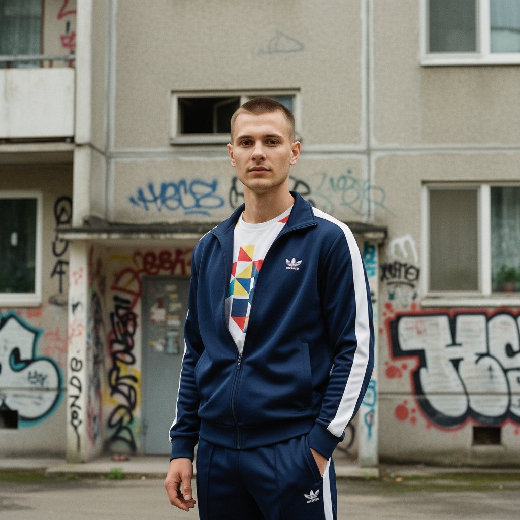 Парень у подъезда в спортивке