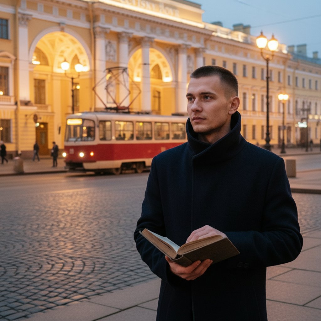 Мужчина с книгой у Гостиного двора
