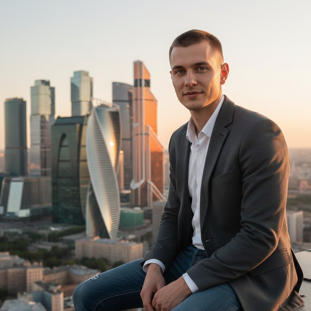 Мужчина на крыше Москвы