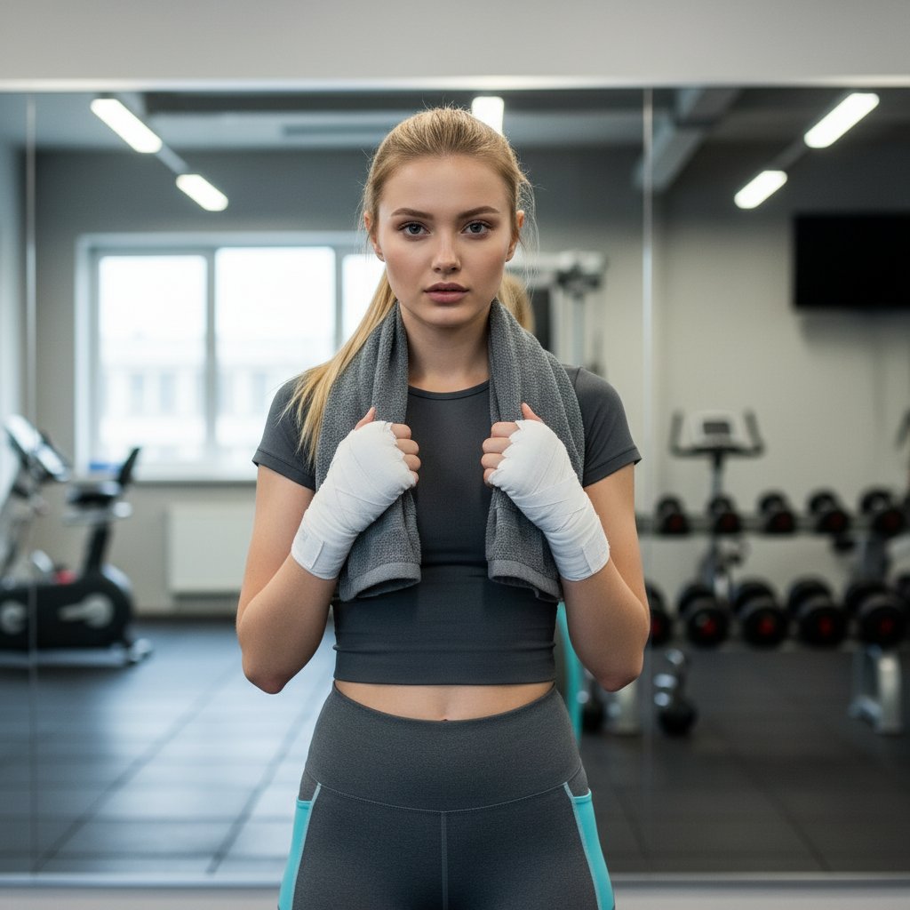 Спортсменка перед зеркалом