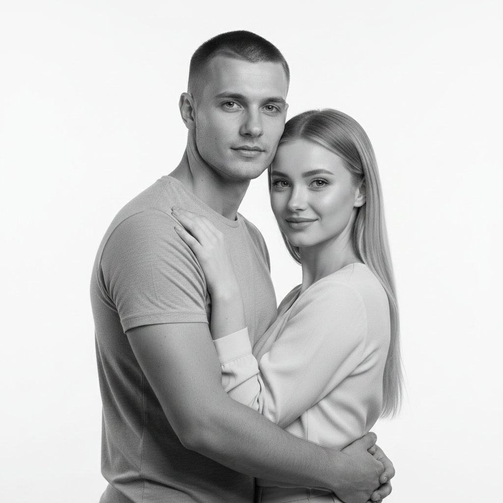 Монохромные объятия в студии