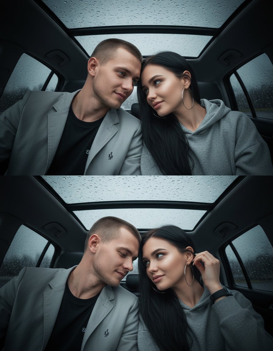 Парный коллаж в машине