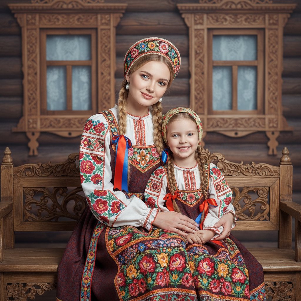 Мама и дочь в русском стиле